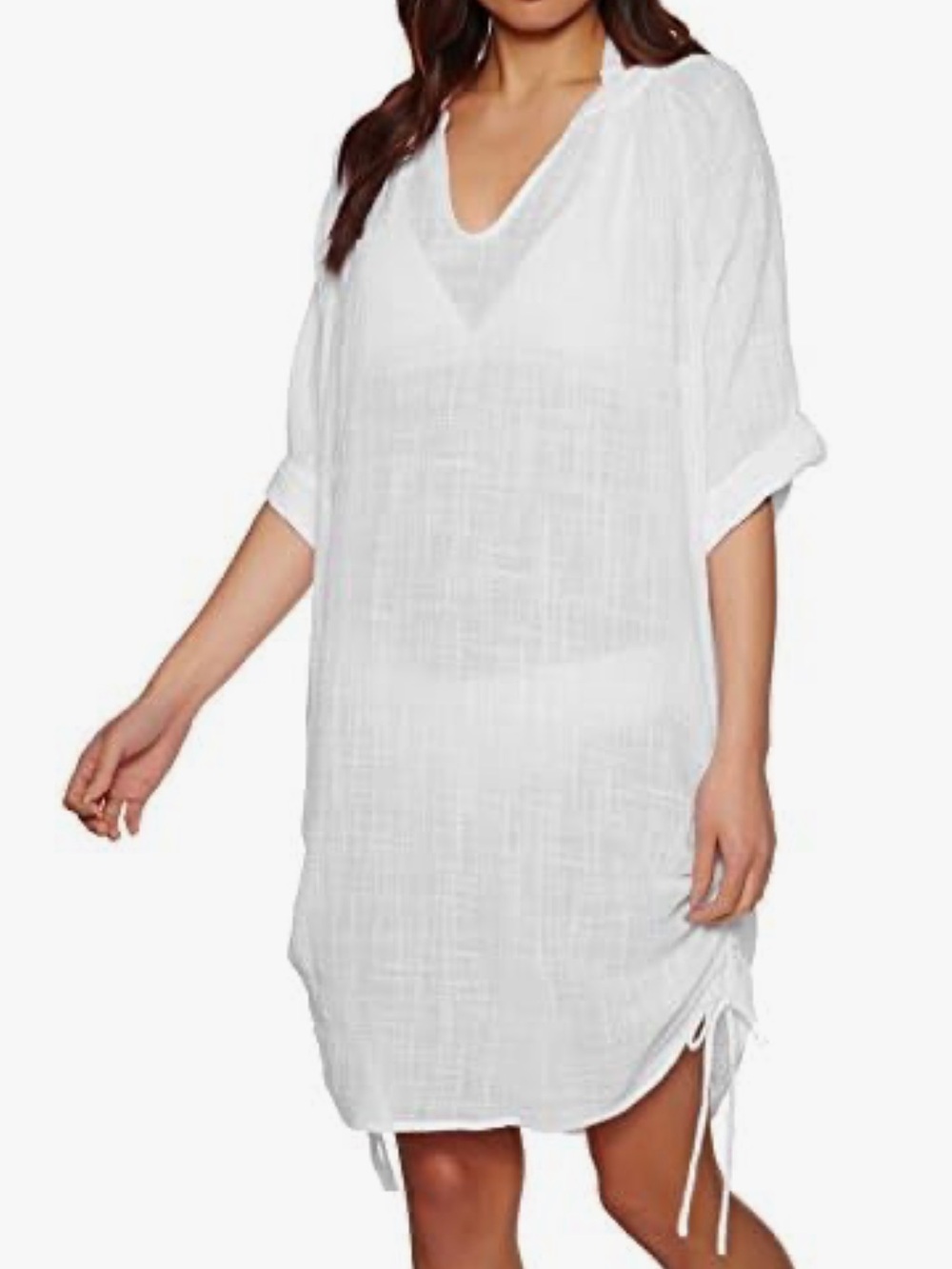 Seafolly oversized White Gauze Keyhole Tie-Hem Tunic beach cover up XS